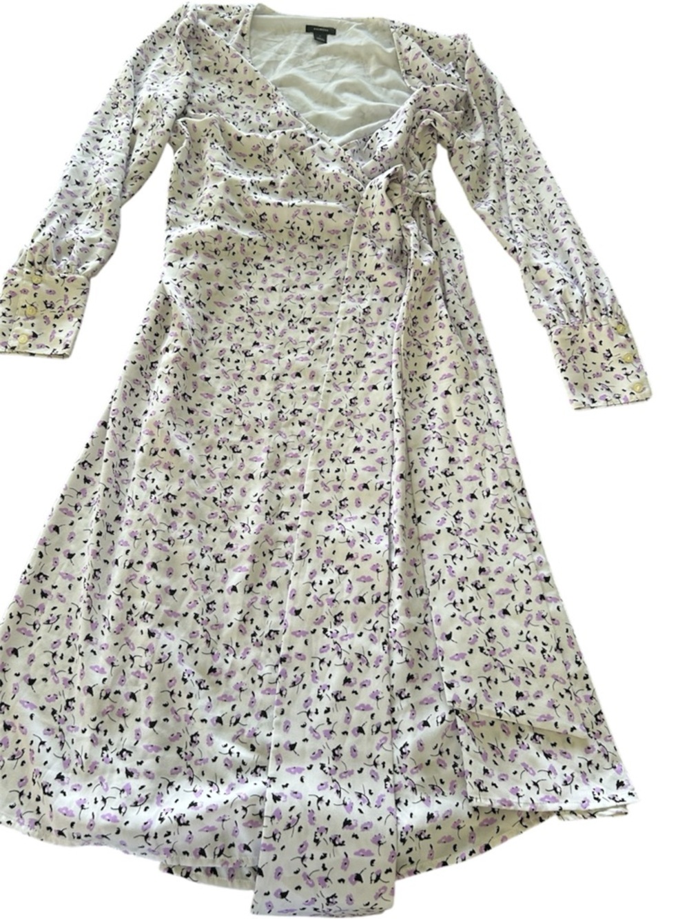 Halogen white purple black floral
Print maxi wrap dress long sleeve